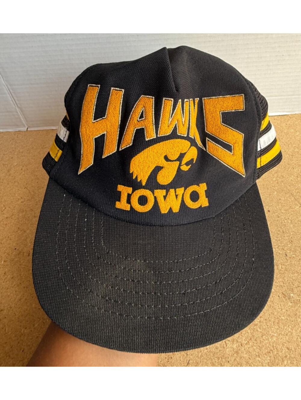 VTG IOWA HAWKEYES Black Snapback Hat Made in USA One Size Adjustable